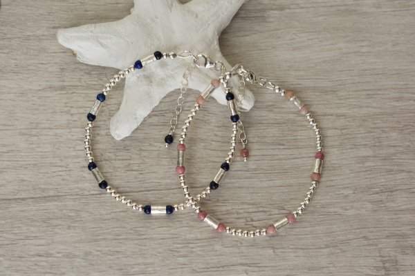 Handmade sterling silver bracelet with stones for women